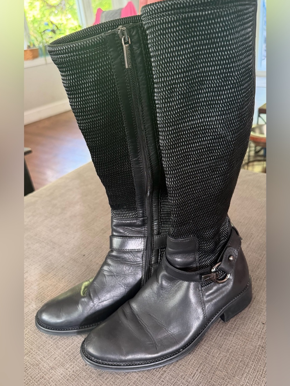Aquatalia Black Urope Leather Mid-Calf Heeled Riding Weatherproof Boots size 8